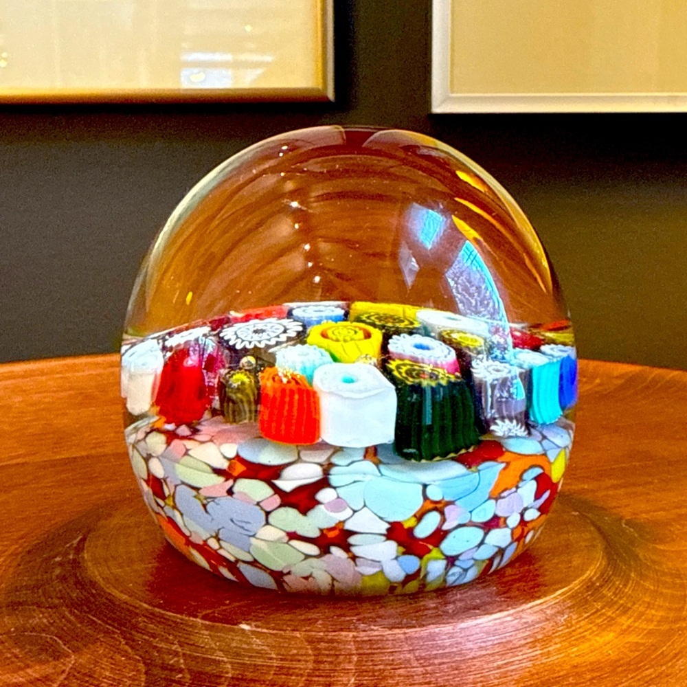 Vintage Murano Italy Millefiori Close MCM Paperweight 3”